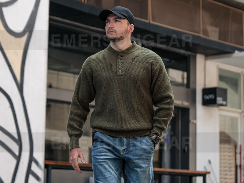 Emersongear Warmer Arbeitspullover mit Stehkragen im Retro-Stil „Snow Fox“