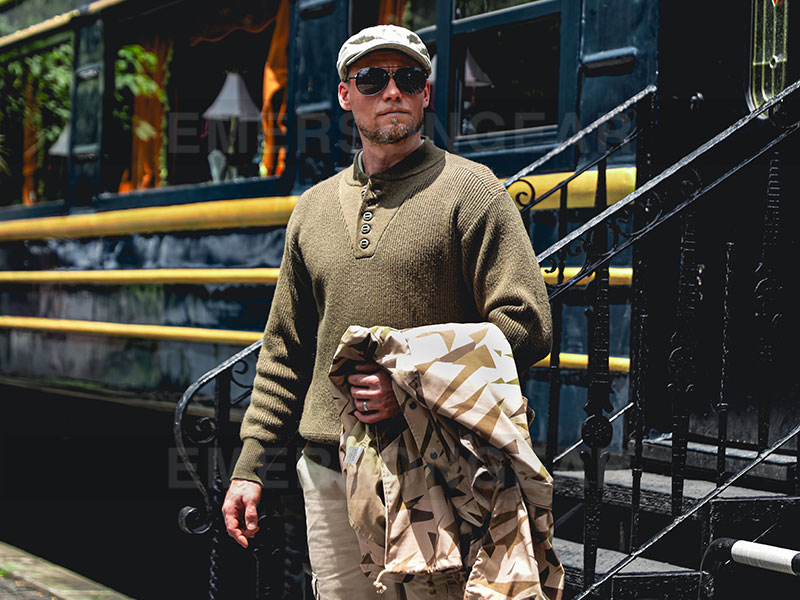 Emersongear Warmer Arbeitspullover mit Stehkragen im Retro-Stil „Snow Fox“